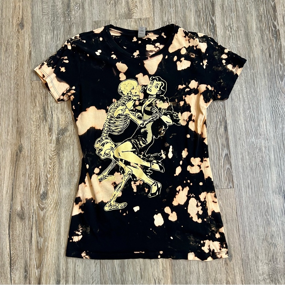 Halloween Time Tye Dye T shirt with skeleton and woman design